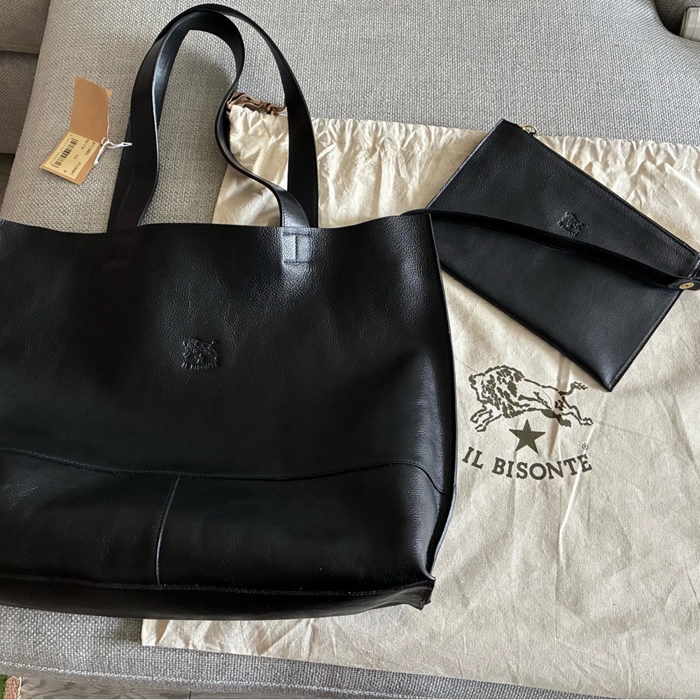 Il Bisonte Black Leather Tote NWT